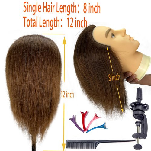 simnient Mannequin Head, Male mannequin Head with 100% Human Hair, 12" Barber Mannequin Head, Hairdresser training Doll manikin Head for Hair Styling and Practice