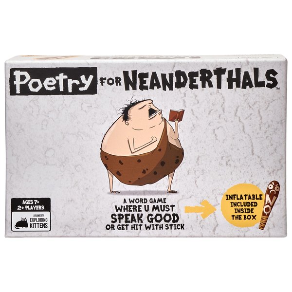 Exploding Kittens Presents Poetry for Neanderthals - Family Card Game for Adults, Teens & Kids - Competitive Word Guessing Family Games, Ages 7 and Up - Includes 200 cards and a 2-foot inflatable club