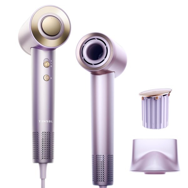 Tinsol Hair Dryer, 500 Million Plasma Professional Hair Dryer, 130000RPM High Speed Brushless Motor Blow Dryer Quick Drying Low Noise with Magnetic Nozzle and Essential Oil Capsules for Home(Purple)