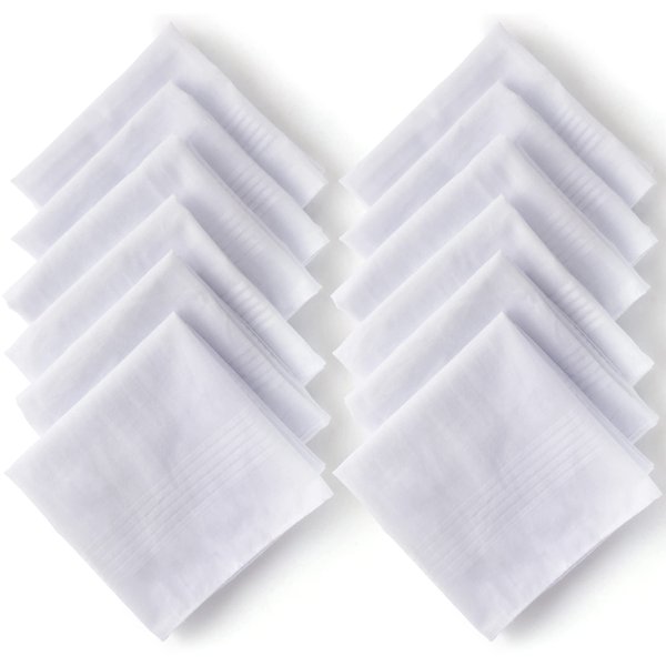 Landisun Men's Handkerchiefs Soft White Pure Cotton Hanky