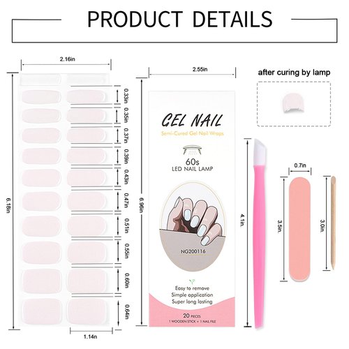 WOKOTO Semi Cured Gel Nail Strips, Pearlescent Blue Gel Wrap Polish Stickers Full Wraps for Women, Easy to Apply&Remove, with Nail File & Wood Stick (UV/Led Lamp Required)