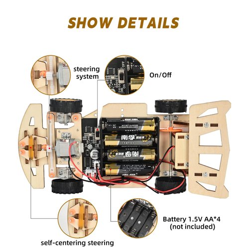 Self-Centering Steering Remote Control Car，STEM Projects for Kids Ages 8-12，Engineering kit, DIY rc car kit, STEM Kits for Kids Ages 8-12