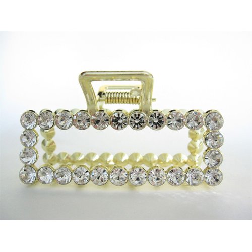 Generic Gold metal rectangle shaped crystal hair claw clip