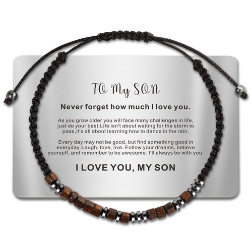 TAGOMEI Easter Basket Stuffers for Teens Gifts for Him Son Men, Teen Boys Inspirational Birthday Gifts for Men Morse Code Bracelets with Engraved Wallet Card, Adjustable Handmade Mens Beaded Bracelets