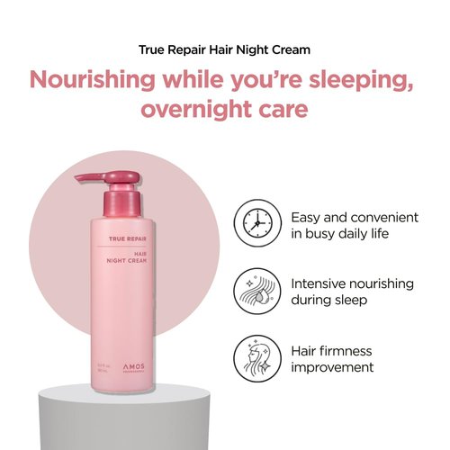AMOS PROFESSIONAL True Repair Hair Night Cream l Overnight Hair Leave-in Conditioner, Hydrating & Deep Conditioning for Dry and Damaged Hair, 6.0 fl.oz