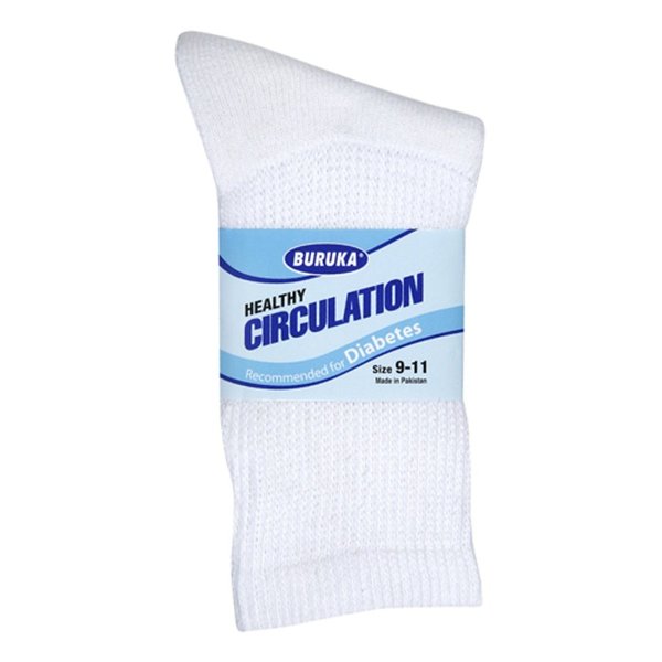 3 Pairs Men Healthy Circulation Diabetic Crew Socks (9-11 (Shoes sizes 8-10), White)