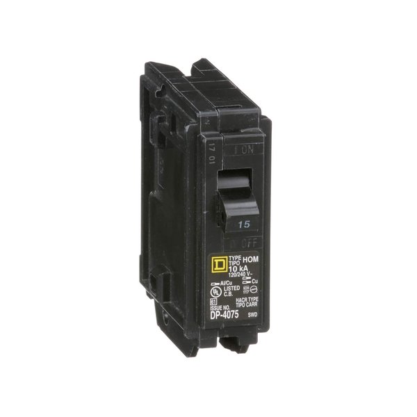 Square D HOM115 Plug-in Mount Standard Miniature Circuit Breaker 1-Pole 15 Amp 120 Volt AC Homeline. Pack of 2