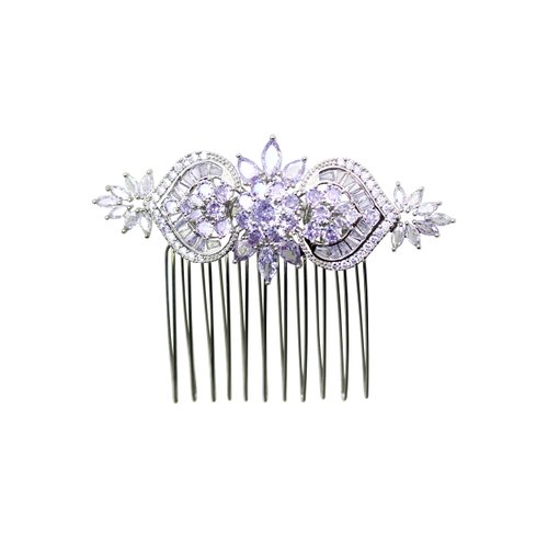 Faship Gorgeous Violet Light Purple CZ Crystal Floral Hair Comb