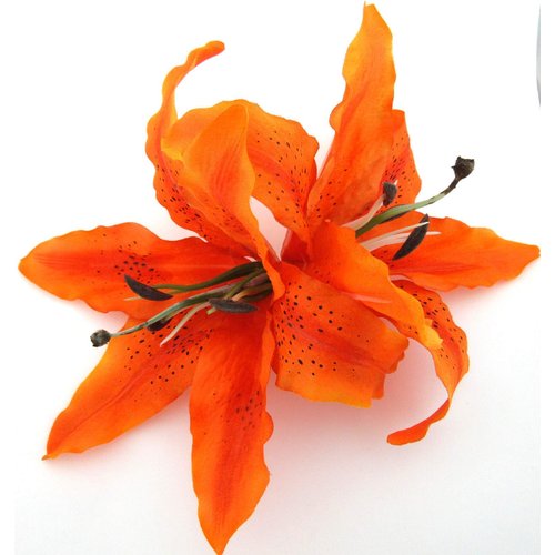 XL Double 8 inch Orange Tiger Lily Silk Flower Hair Clip