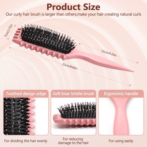 Curl Defining Brush, Curl Hair Brush, 2024 Newest Boar Bristle Hair Brush Styling Brush for Detangling, Shaping and Defining Curls For Women and Men(Beige)