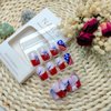 24Pcs Independence Day Press on Nails Medium Length Square Fake Nails Short Patriotic Red French Tip Glue on Nails American Flag Full Cover False Nails 4th of July Star Acrylic Nails for Women