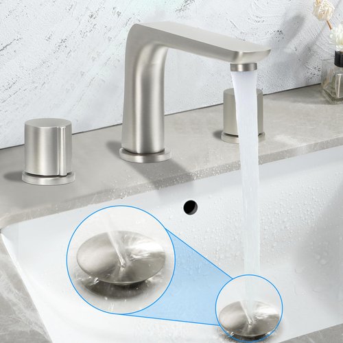 SKOWLL Bathroom Pop Up Vanity Drain Vessel Sink Pop Up Drain Push Button Drain Assembly Drain Stopper with Overflow, Brushed Nickel