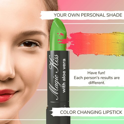 Magic Kiss Color Changing Matte Lipstick set, Long Lasting Nutritious Lips Moisturizer Magic Temperature Color Change Lip Balm with Aloe Vera MADE IN USA (2 Pack - Split A Green/Pink & Blue/Orange)