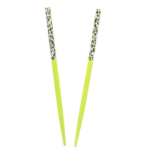Two 7.25 Long Wooden Animal Print Hair Sticks for Women - Green