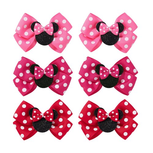 6PCS Mouse Ears Hair Bows Clips Small 3 Inch Baby Girl Bows Hair Clips, Cute Hair Accessory Mouse Ear Hair Clip Birthday Party Decoration for Baby Toddlers Girls in Pairs
