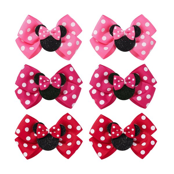 6PCS Mouse Ears Hair Bows Clips Small 3 Inch Baby Girl Bows Hair Clips, Cute Hair Accessory Mouse Ear Hair Clip Birthday Party Decoration for Baby Toddlers Girls in Pairs
