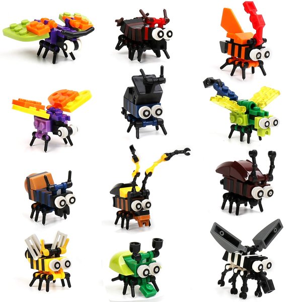 IAMGlobal 12 Mini Animal Building Blocks Toy Set, Animals Figures Stem Toys, Party Supplies Gifts Party Favor for Kids, Goodie Bags, Birthday, Carnival Prizes (A)