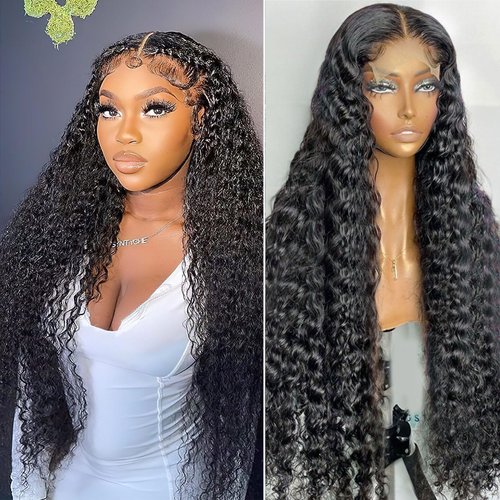 24 Inch Deep Wave Lace Front Wigs Pre Plucked Natural 180% Density and Wavy Color Glueless Wigs Curly Wet Brazilian Lace Frontal Wigs with Baby Hair Natural Hairline Human Hair for Black Women