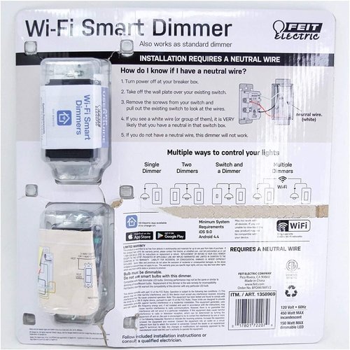 Feit Electric Wi-Fi Smart Dimmer 3 Way Single Pole Switch