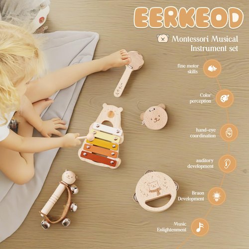 EERKEOD Musical Instruments for Toddlers Montessori Wooden Toys Percussion Musical Instruments with Xylophone Musical Set for Girls Boys Kids Preschool Educational Musical Toys for Kids