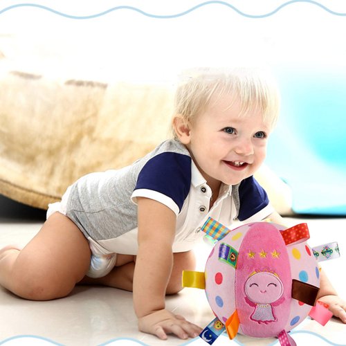 StoHua Baby Colorful Tag Ball - Soft Plush Rattle Ball Toy for Early Educational, Stuffed Animal Multi Sensory Toy for Baby Kids Toddlers Infants, Ribbon Tag Ball