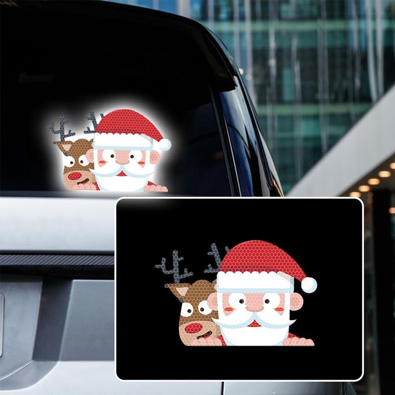 Iprokiu High Intensity Reflective Christmas Santa Claus Peeking Sticker ...