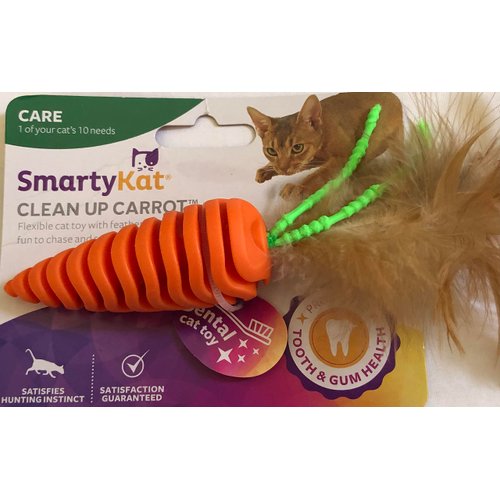 SmartyKat Clean Up Carrot Flexible Cat Toy with Feathers Fun to Chase and Soft On Gums