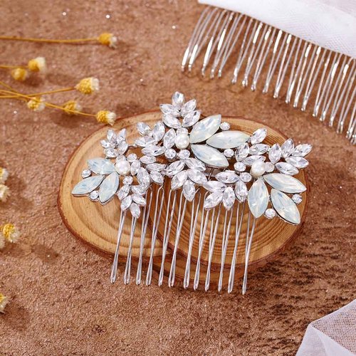 Foyte Crystal Wedding Hair Comb Leaf Bride Headpiece Silver Rhinestone Hair Piece Bridal Side Hair Accessories for Women