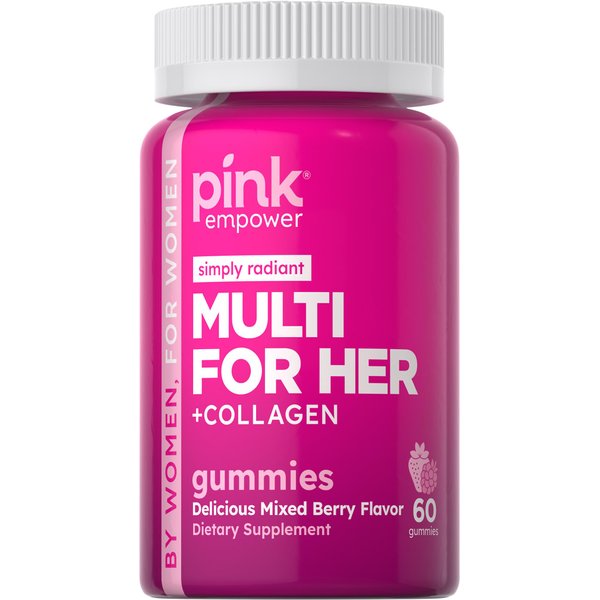 PINK Multivitamin for Women | 60 Gummies | Non-GMO & Gluten Free | Plus Collagen & Biotin | Mixed Berry Flavor
