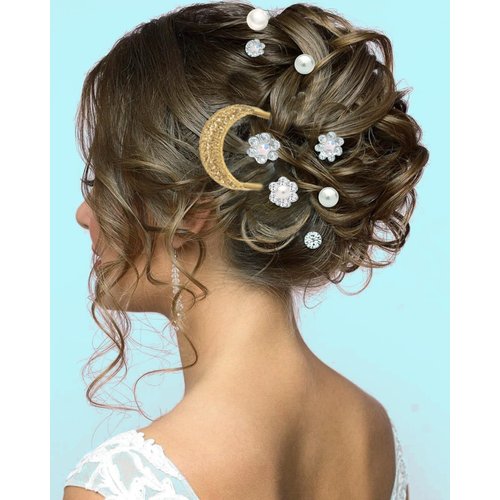 AURAADORN 21 Pack Wedding Pearl Hair Pins Bridal Pearl Rhinestone Wedding Hair Accessories,Elegant Pearl Rhinestones Hair Pins Updos Hair Piece Brides Bridesmaid Gril Women (21pcs Silver)