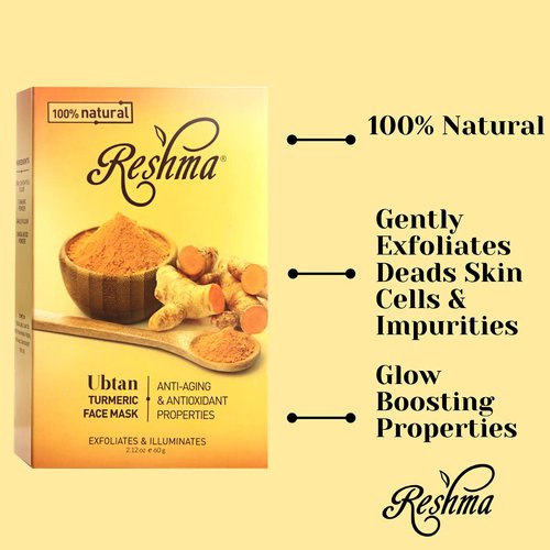 Reshma Beauty Turmeric Face Mask (Ubtan) | All Natural Ingredients - Barley Seed, Gram Seed, Turmeric, and Sandalwood | Brightening and Hydrating Mask | Haldi Ceremony Powder | (Pack of 1), 2.12 oz