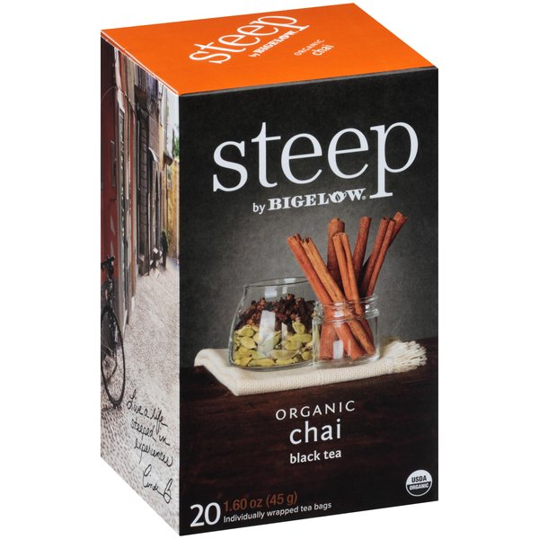 steep by Bigelow Organic Chai Black Tea, Caffeinated, 20 Count (Pack of 6), 120 Tea Total Bags