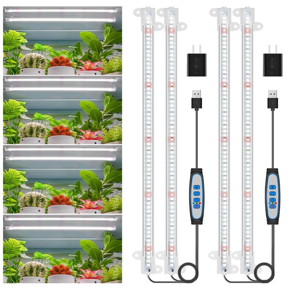 Wiaxulay LED Plant Grow Light Strips, 6000K Full Spectrum Grow Lights for Indoor Plants, Sunlike Growing Lamp with 6/12/16H Timer, 5 Dimmable Levels for Hydroponics Succulent, Plant Shelf, 2 Packs