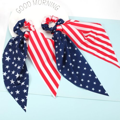 American Flag Hair Ties for Woman Girls Red White and Blue Ribbon Hair Scrunchies Elastic Patriotic 4th of July Hair Tie Independence Day Memorial Day Party Supplies Hair Accessories 2PCS