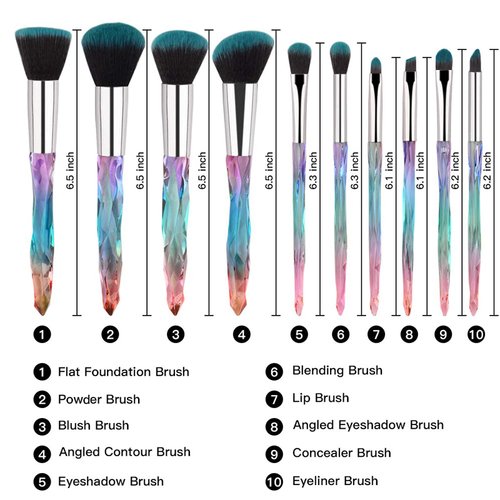 Makeup Brushes Set Crystal Handle - 10pcs Colorful Diamond Cosmetic Kabuki Brushes Foundation Concealer Face Powder Eye Shadows Highlight Brush Kit For Makeup