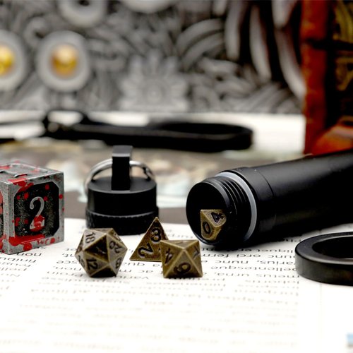 Haxtec Mini Dice Set Tiny Small Metal DND Dice Set with Dice Case Portable Antique Bronze Metal Dice Set for Keychain