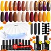MEFA 19 Pcs Gel Nail Polish Kit with U V Light, 12 Colors Fall Gel Nail Polish Set Burgundy Red Champagne Gold Purple Glitter Gel Soak Off Manicure Tools Beginners Salon Art Nails Art DIY for Women