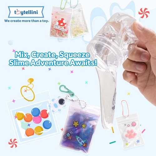 Premade Glassy Clear Slime Kit, 10 Add-ins Glitters Sparkles Sequins Confetti, Squishy Sensory Toy, Unique Craft Best Gift for Ages 6-12 (Galaxy Goo)