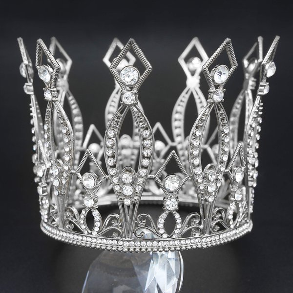 Silver Crown, Vofler Cake Topper Baroque Queen Tall Tiara Crystal Rhinestone Hair Decor for Women Lady Girl Bridal Bride Princess Birthday Wedding Pageant Prom Homecoming Halloween Witch Costume Party