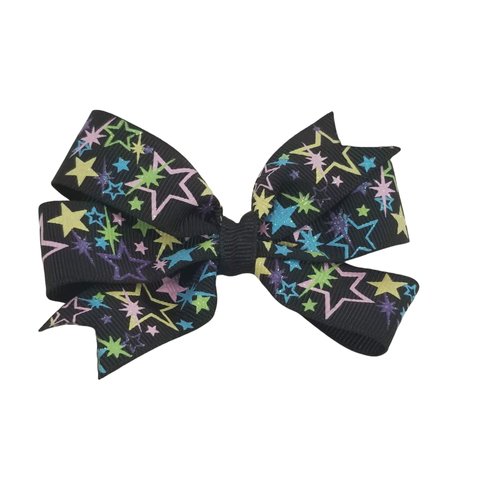 Pastel Glitter Stars on Black Hair Bow