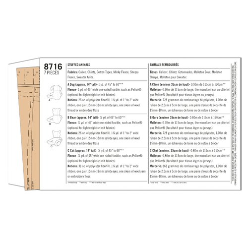 Simplicity 8716 Animals Stuffed Bear, Cat, and Dog Sewing Patterns by Elaine Heigl Designs, One Size Only