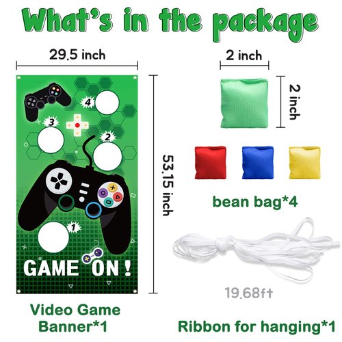 PANTIDE Video Game Toss Games with 4 Bean Bags, Game On Birthday Party Games Party Supplies, Gaming Party Decorations Indoor Outdoor for Boys, Video Game Themed Throwing Games for Kids and Adults