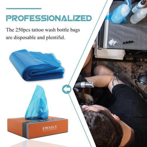 WZPB Tattoo Wash Bottle Bags - 250Pcs Disposable Tattoo Wash Bottle Covers Squeeze Bottle Bags Blue Tattoo Bottle Sleeves for Tattoo Bottles Tattoo Supplies Tattoo Accessories