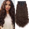 S-noilite 24" Clip in Hair Extensions 5PCS Loose Waves Wavy Hair Extensions Synthetic Thick Natural Hairpieces Double Weft Brown Hair Extensions Clip Ins for Women Full Head Long Hair Pieces,#04
