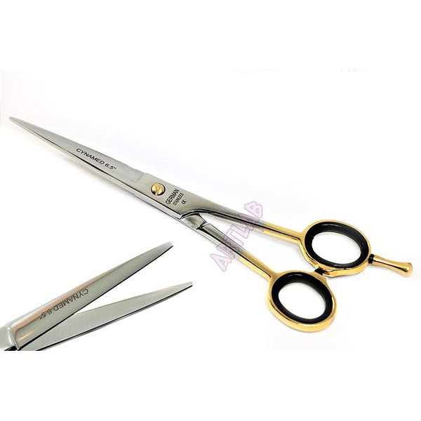 GERMAN PROFESSIONAL HAIRDRESSING SCISSORS BARBER SHEARS WITH GOLD RINGS 6.5"(CYNAMED)