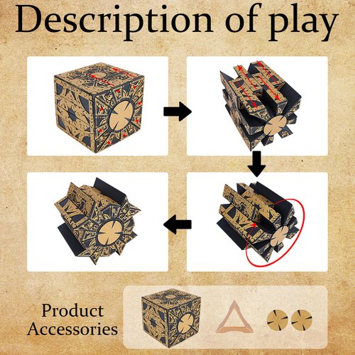 Litdevil Puzzle Box Detachable, Lament Configuration, Puzzle Box Functional with Base, Deformation Lock Puzzle Box Decoration Movies Props Halloween Cosplay