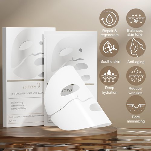 ISTON 6 Pack Bio-Collagen Real Deep Anti Wrinkle Lifting Mask,Overynight Hydrating Face Mask for All Skin Types -Pore Minimizing,Elasticity Enhancing,Firming,Moisturizing