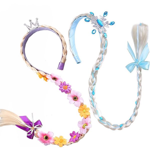 2Pcs Long Braided Wigs Princess Hairpiece Rapunzel Wig Elsa Braid Girls Cosplay Headband Hair Dess up Accessories for Girls Toddler