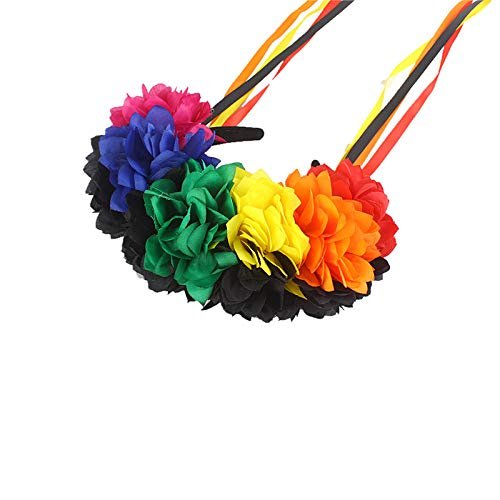 MSHUI Day of the Dead Flower Crown Festival Headband Rose Mexican Floral Headpiece (Colorful rope)