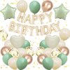 Sage Green Birthday Decorations for Men Women Boys Girls,Sage Green Beige Gold balloons Happy Birthday Balloons Banner Confetti Balloons for Birthday Baby Shower Party Decorations